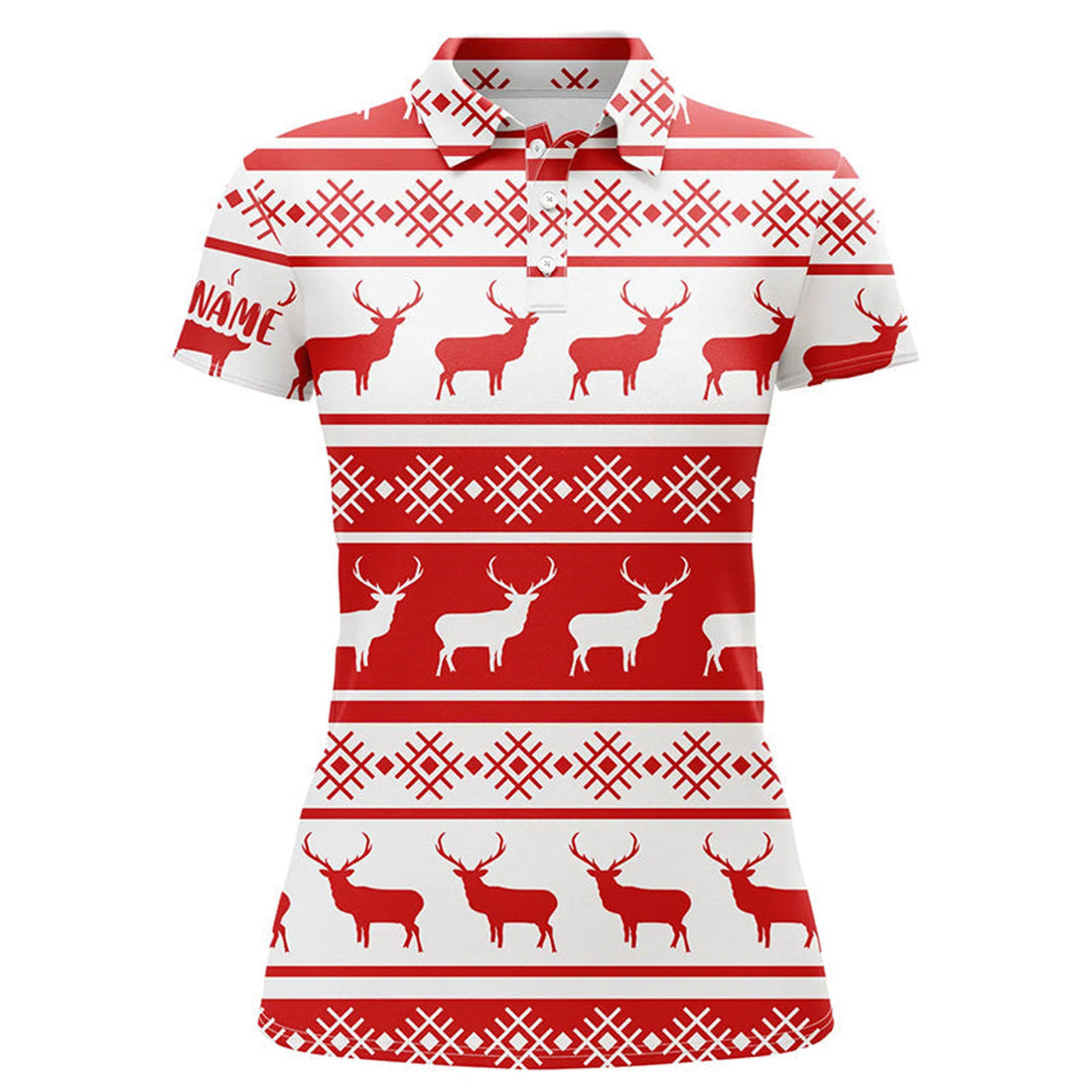 Custom Christmas Seamless Pattern With Deer Red White Golf Polo Shirts Custom Golf Shirts For Women