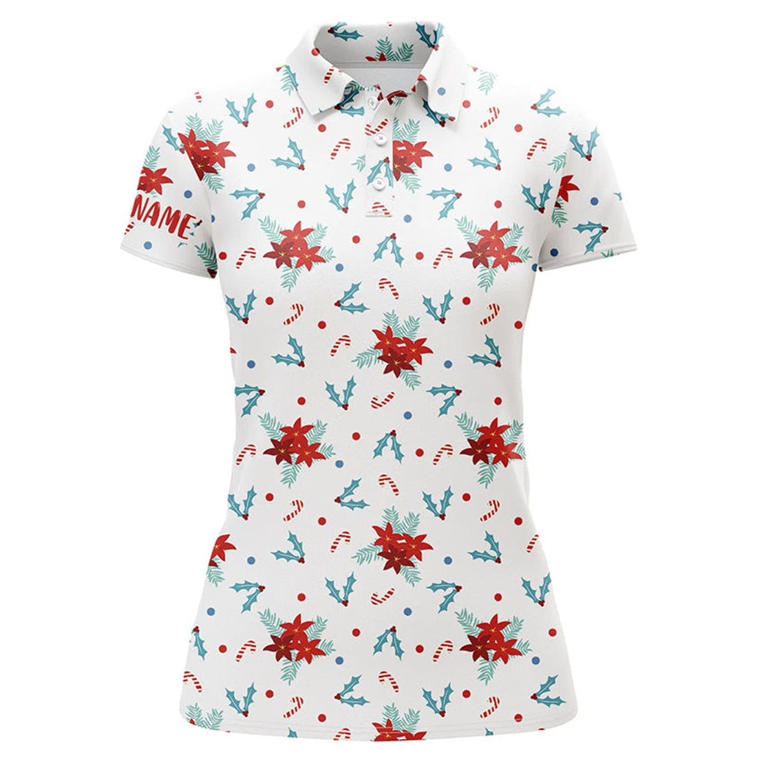 Custom Christmas Flowers Seamless Pattern Golf Polo Shirts Custom Golf Shirts For Women Golf Gifts