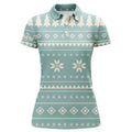 Mint Christmas Pattern With Tree Snowflakes Golf Polo Shirts Holiday Winter Women Golf Tops