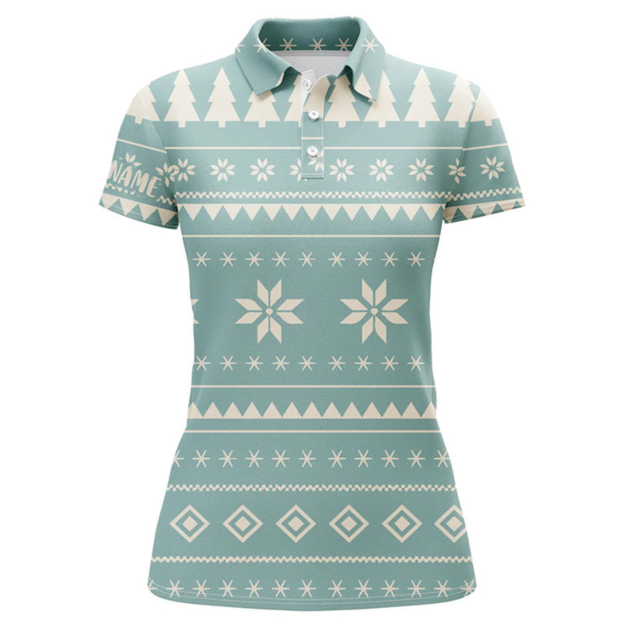 Mint Christmas Pattern With Tree Snowflakes Golf Polo Shirts Holiday Winter Women Golf Tops