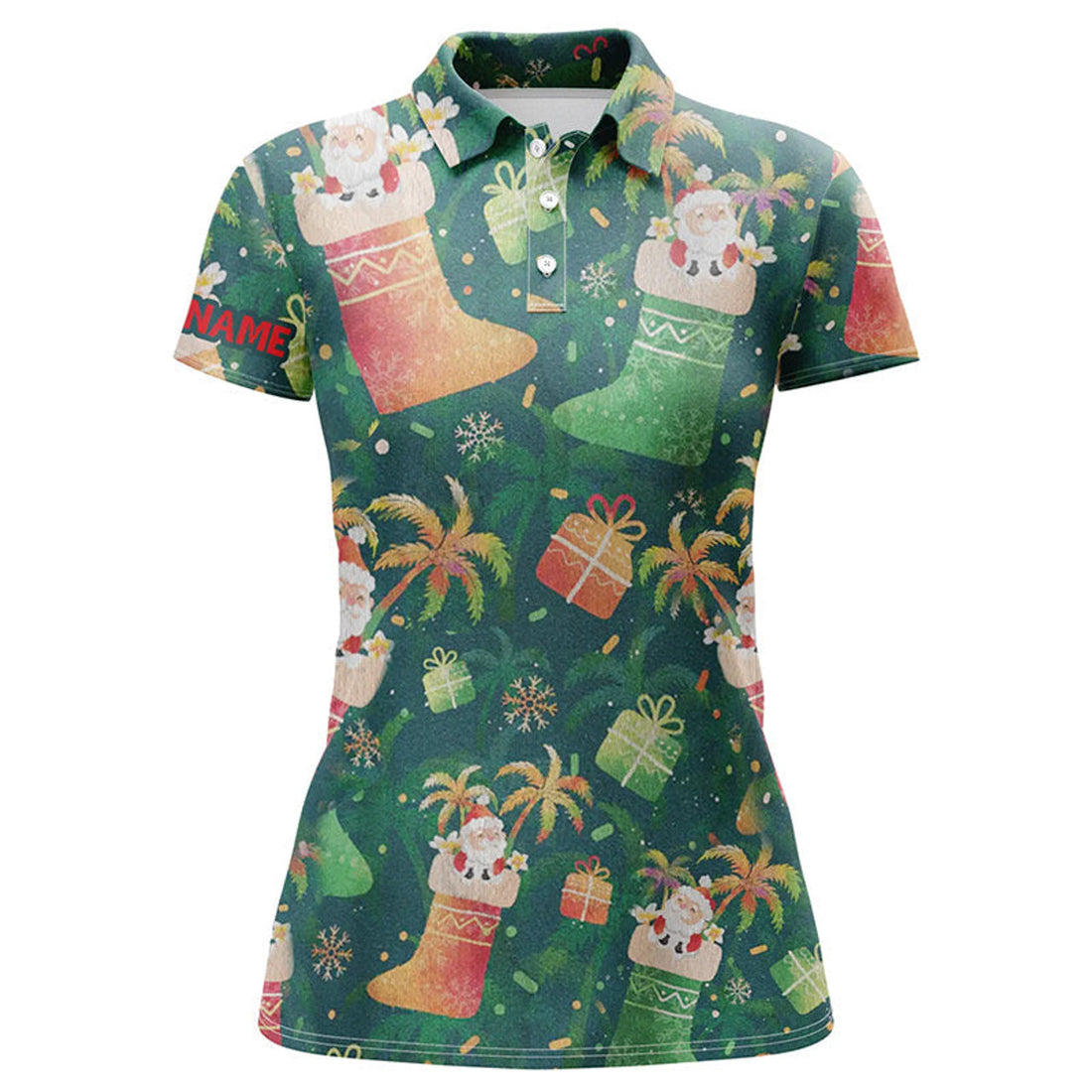 Custom Santa Christmas Socks Green Golf Polo Shirt Funny Golf Shirts For Women Christmas Golf Gifts
