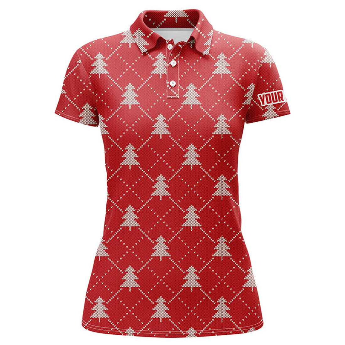 Custom Christmas Trees Red Knitted Womens Golf Polo Shirts Argyle Golf Shirts For Women Golfer Gifts