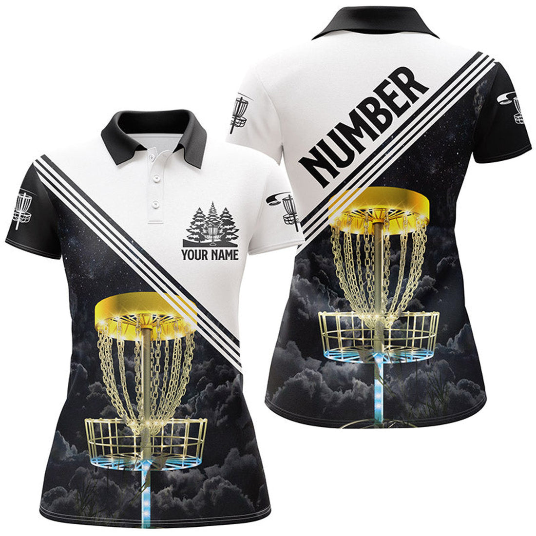 Custom Womens Disc Golf Polo Shirt Custom Golden Disc Golf Basket, Personalized Disc Golf Shirts For Women