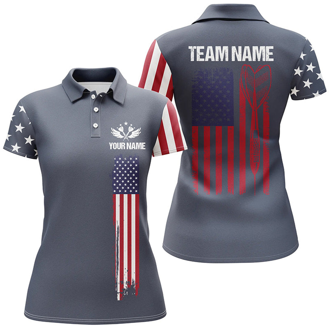 Custom Navy American Flag Darts Polo Shirt Custom Patriotic Darts Shirts For Women Dart Jersey