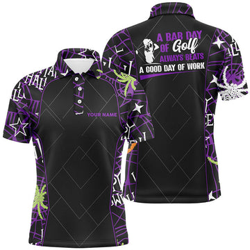 FUNSTUFFPRINT Seamless Halloween Pattern Mens Golf Polo Shirt, Best Halloween Golf Gifts Polo Shirt Size S-5XL