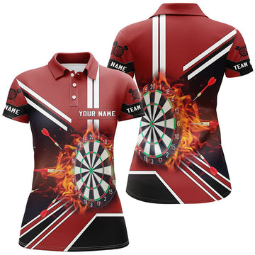 Custom Black Red Flame Dartboard Polo Shirt Custom Fire Darts Shirts For Women Dart Jersey