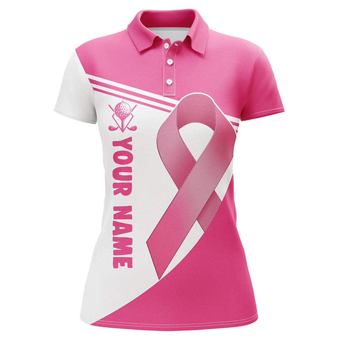 Custom Breast Cancer Pink Ribbon Womens Golf Polo Shirts Custom Golf Shirts For Women Golfing Gifts