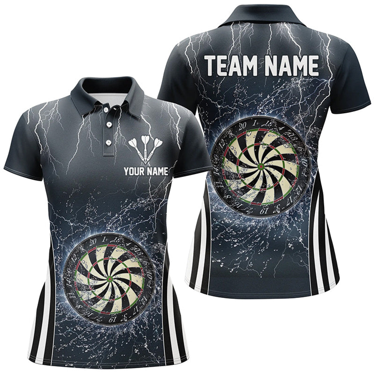 Custom Navy Blue Thunder Lightning Darts Polo Shirts Custom Dart Shirts For Women Dart Jerseys