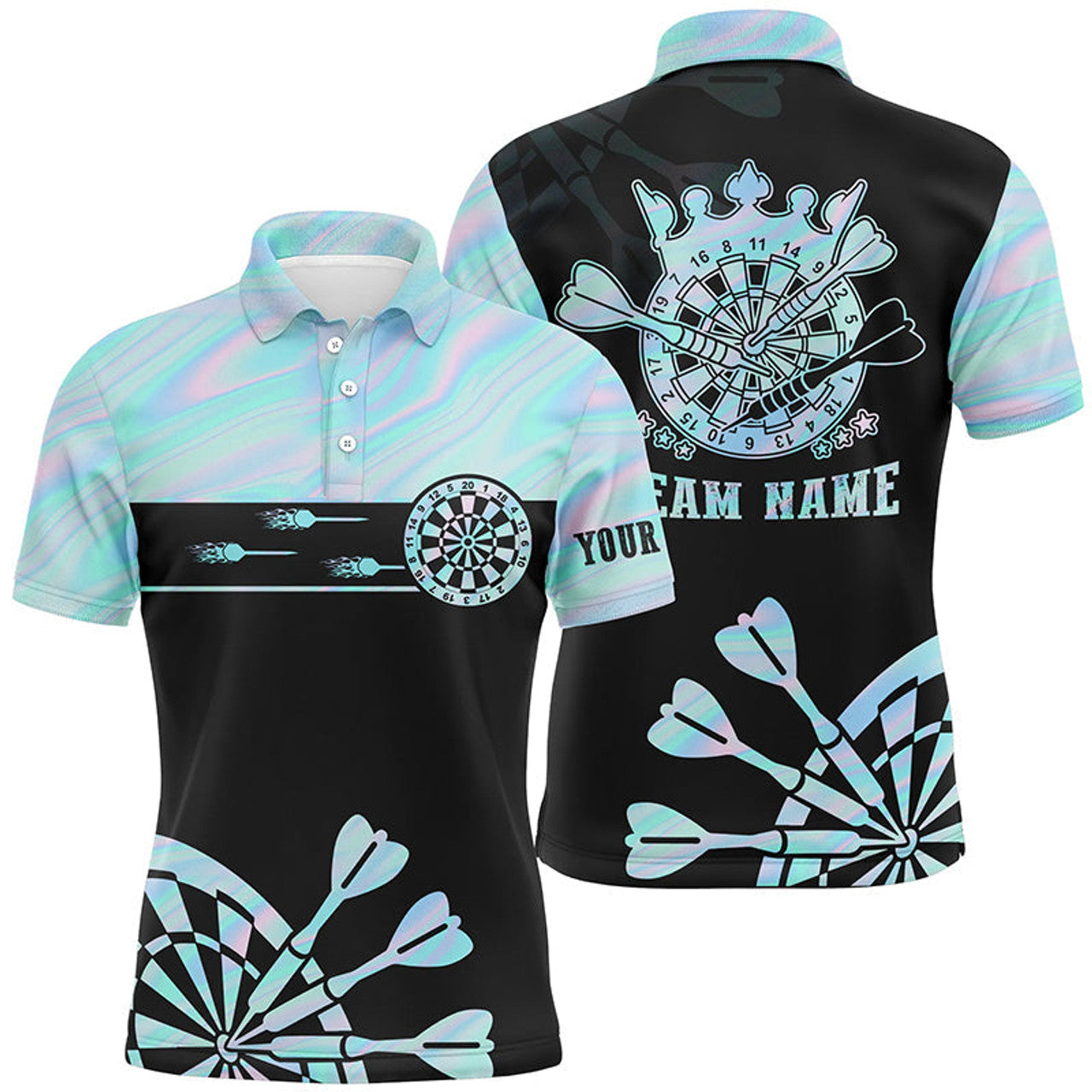 Custom Holographic Tie Dye Mens Darts Polo Shirt Custom Darts Shirt For Men Dart Jerseys