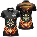 Custom Black Orange Fire Flame Womens Darts Polo Shirt Custom Darts Shirt For Women Dart Jerseys