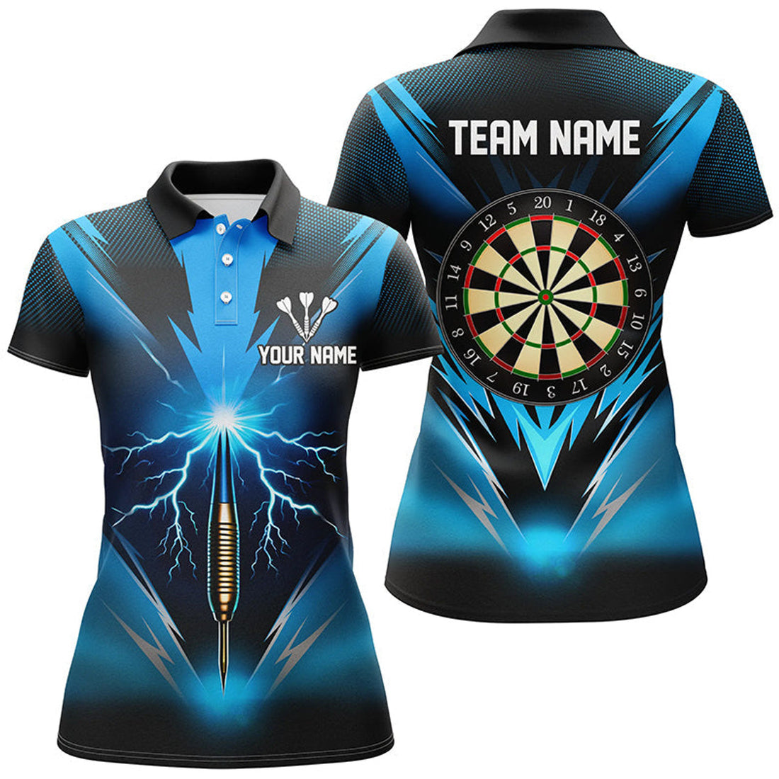 Custom Blue Thunder Lightning Womens Darts Polo Shirt Custom Dart Shirts For Women Dart Jerseys