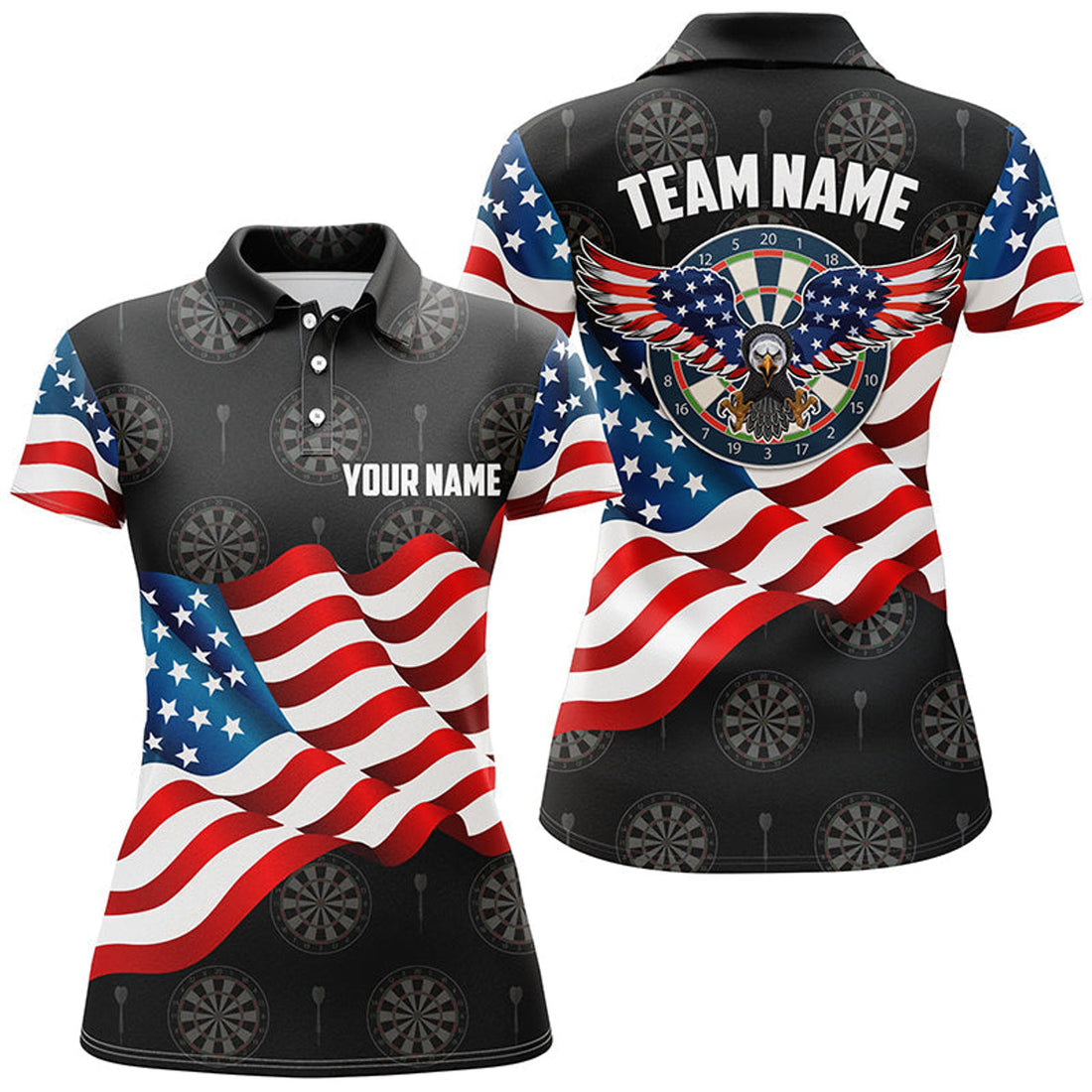 Custom Waving American Flag Darts Polo Shirt Custom Eagle Patriotic Women Darts Jersey Shirt