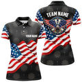 Custom Waving American Flag Darts Polo Shirt Custom Eagle Patriotic Women Darts Jersey Shirt