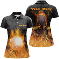 Custom Womens Fire Flame Golf Polo Shirts Custom Orange Skull Golf Shirts For Women Best Golf Gifts