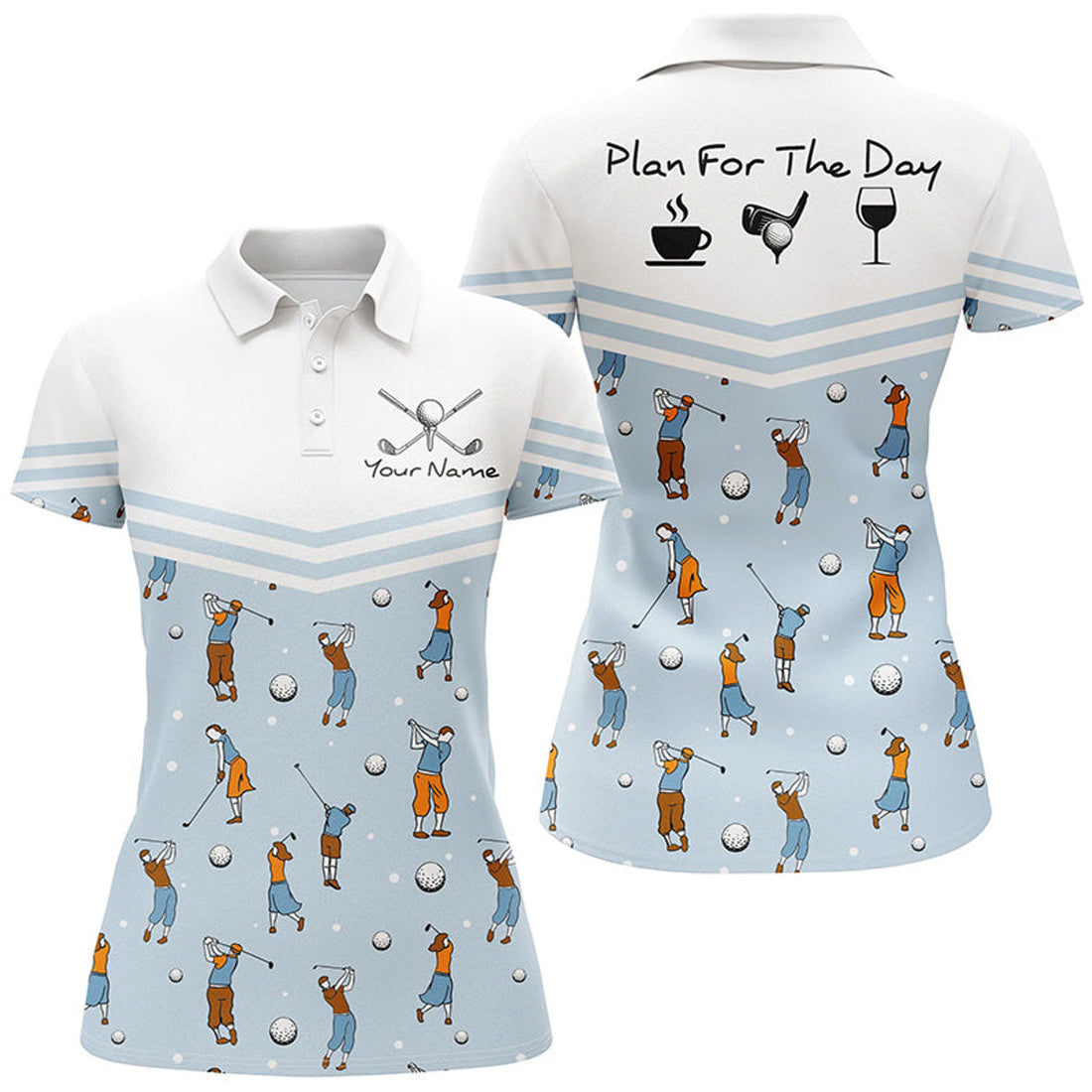 Custom Playing Golf Plan For The Day Blue Polo Shirts Custom Cute Golf Shirts For Women Golf Gifts