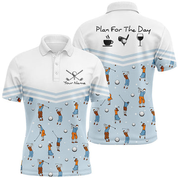 FUNSTUFFPRINT Playing Golf Plan For The Day Blue Mens Polo Shirts Custom Cute Golf Polo Shirt Size S-5XL