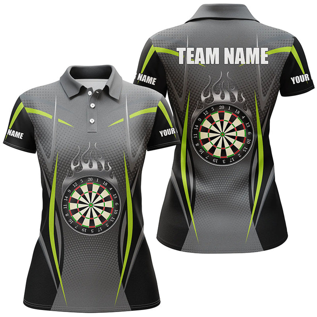 Custom Green Grey Sports Style Womens Darts Polo Shirt Custom Darts Shirt For Women Dart Jerseys
