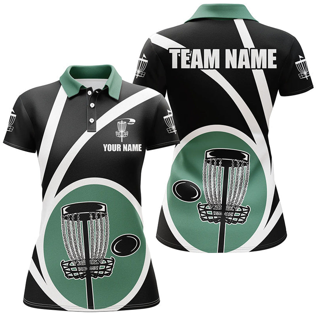 Custom Customized Black Green Womens Disc Golf Polo Shirts Cool Disc Golf Shirt For Team Golf Gifts