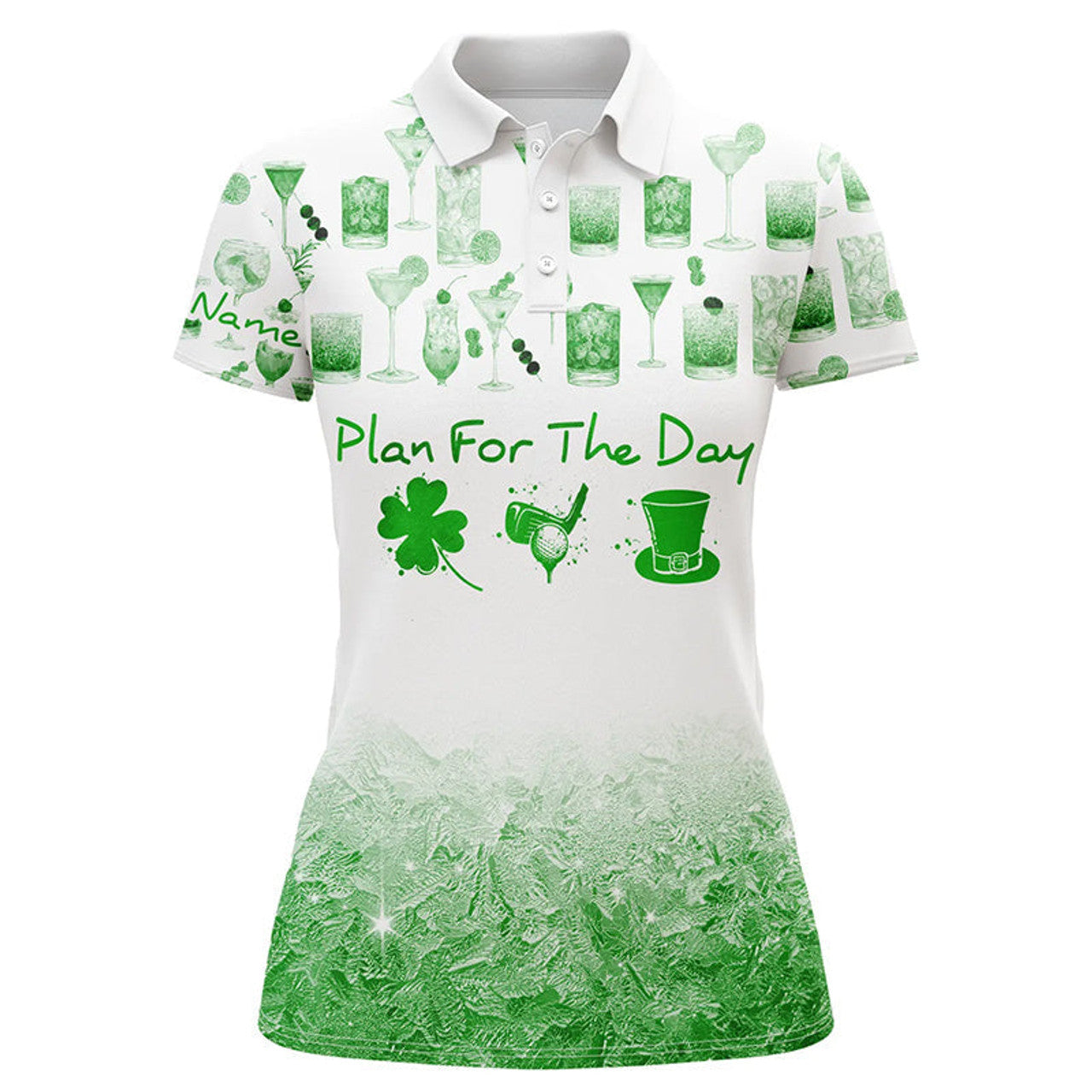 Custom Plan For The Day St Patrick Day Watercolor Green Golf Polo Shirts Funny Golf Shirts For Women