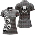 Custom Elegant Argyle Pattern And Skull Womens Golf Polo Shirts, Black Skull Golf Shirts For Women