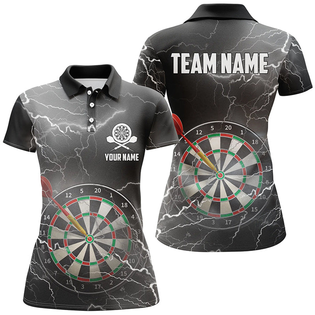 Custom Thunder Lightning Black Grey Darts Polo Shirt Custom Darts Shirt For Women Darts Jersey