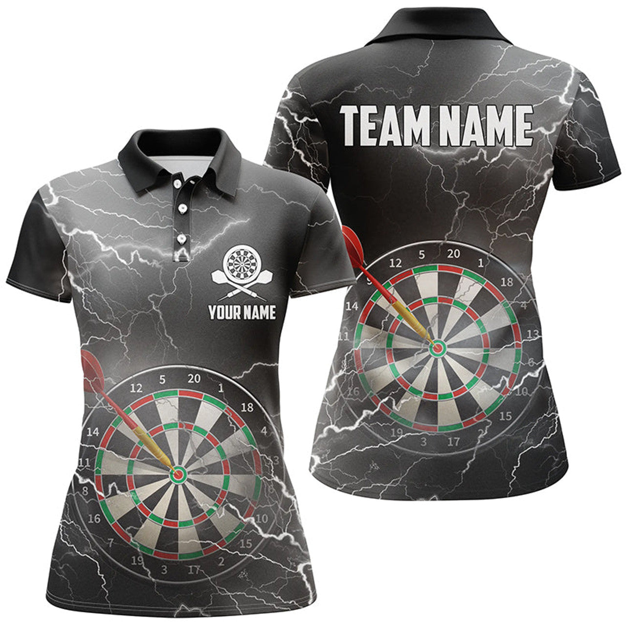 Custom Thunder Lightning Black Grey Darts Polo Shirt Custom Darts Shirt For Women Darts Jersey