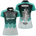 Custom Turquoise Geometric Pattern Womens Disc Golf Polo Shirt Personalized Disc Golf Tops For Women