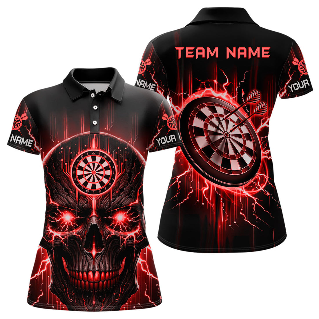 Custom Black Red Skull Womens Darts Polo Shirt Custom Scary Darts Shirt For Women Dart Jerseys