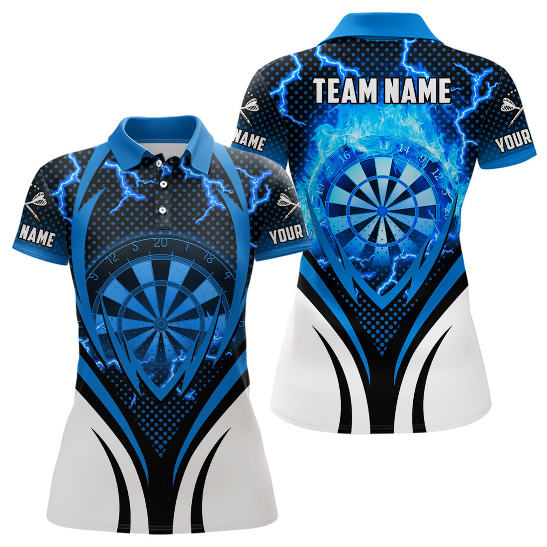 Custom Blue Thunder Lightning Women Dart Polo Shirt Custom Cool Darts Shirt For Women Dart Jersey