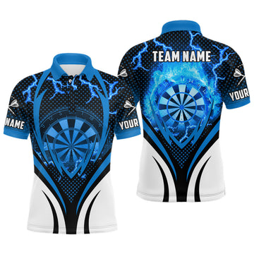 Custom Blue Thunder Lightning Mens Darts Polo Shirt Custom Cool Darts Shirt For Men Dart Jersey