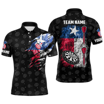 Custom Smoke Texas Flag Mens Darts Polo Shirt Custom Patriotic Darts Shirt For Men Dart Jerseys