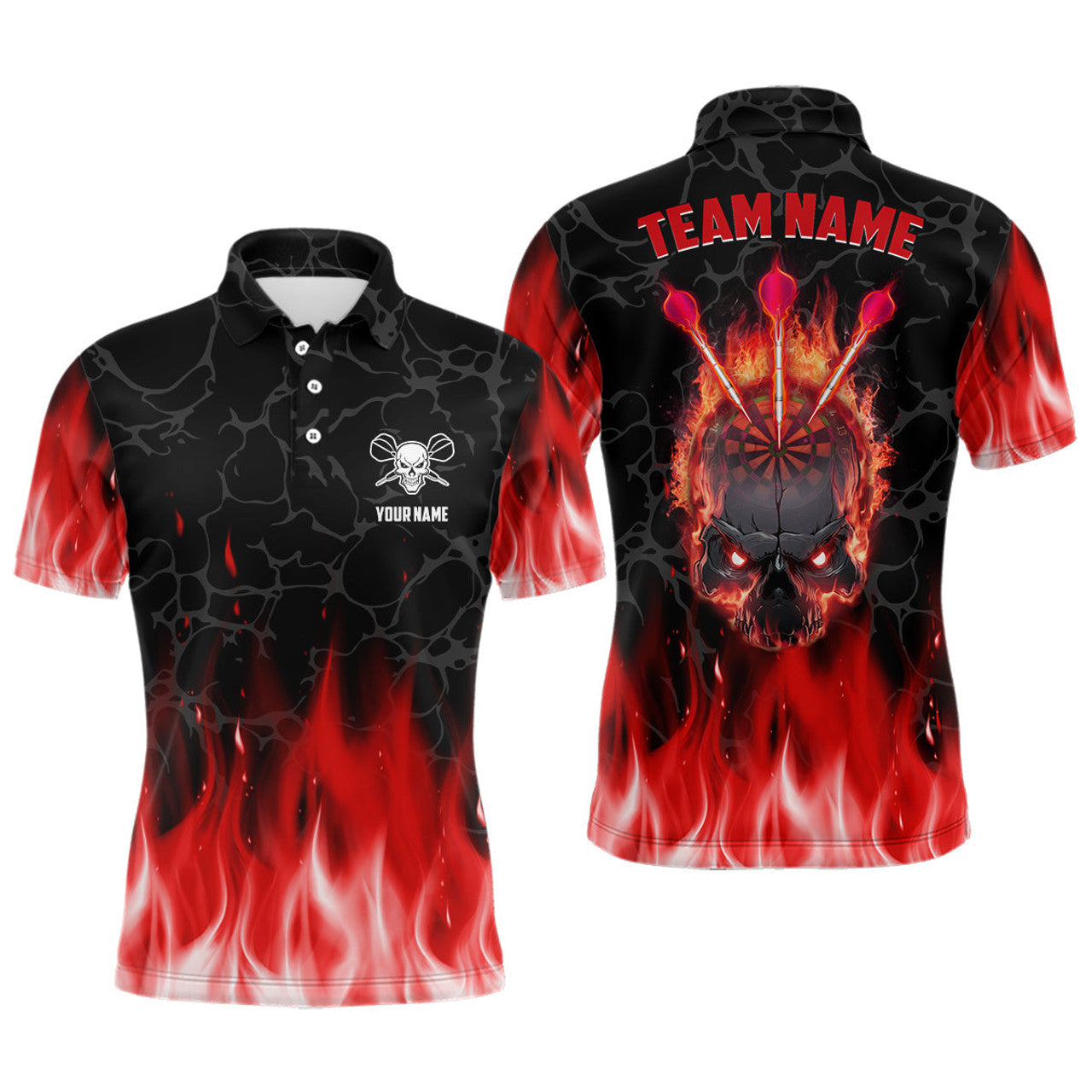Custom Red Flame Skull Darts Mens Polo Shirt Custom Scary Darts Shirt For Men Cool Dart Jerseys