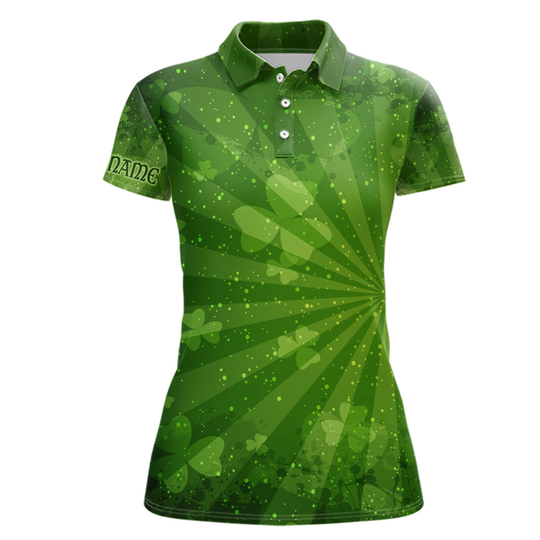 Custom Green Clovers Halo All Over Print Womens Golf Polo Shirt St Patrick Day Golf Shirts For Women