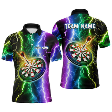 Custom Colorful Thunder Lightning Mens Darts Polo Shirt Custom Darts Shirt For Men Dart Jerseys
