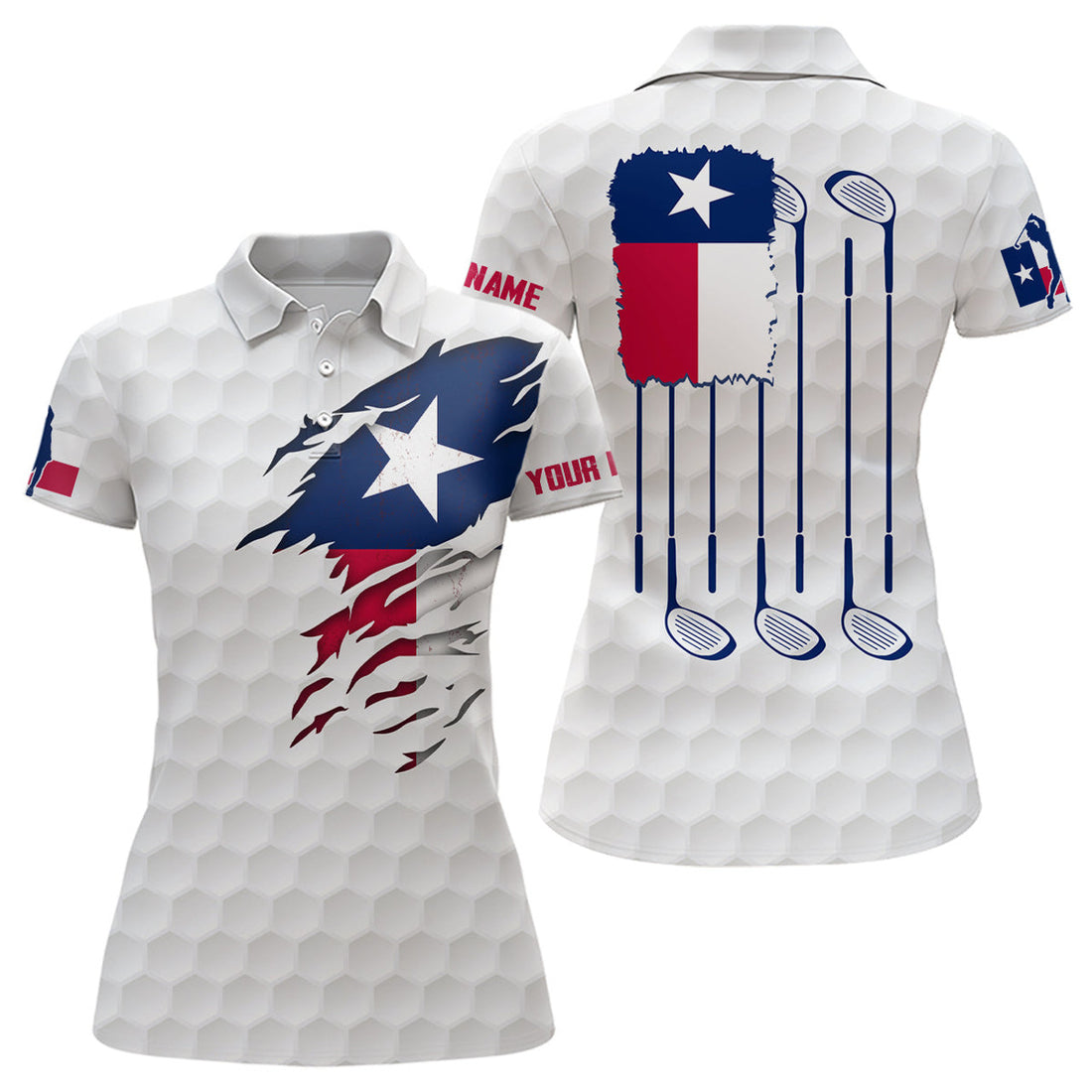 Custom Retro Texas Flag White Golf Pattern Polo Shirt Patriotic Golf Shirts For Women Golf Gifts