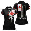 Custom Canada Flag Black Golf Pattern Polo Shirt Red Maple Leaf Golf Shirts For Women Golf Gifts