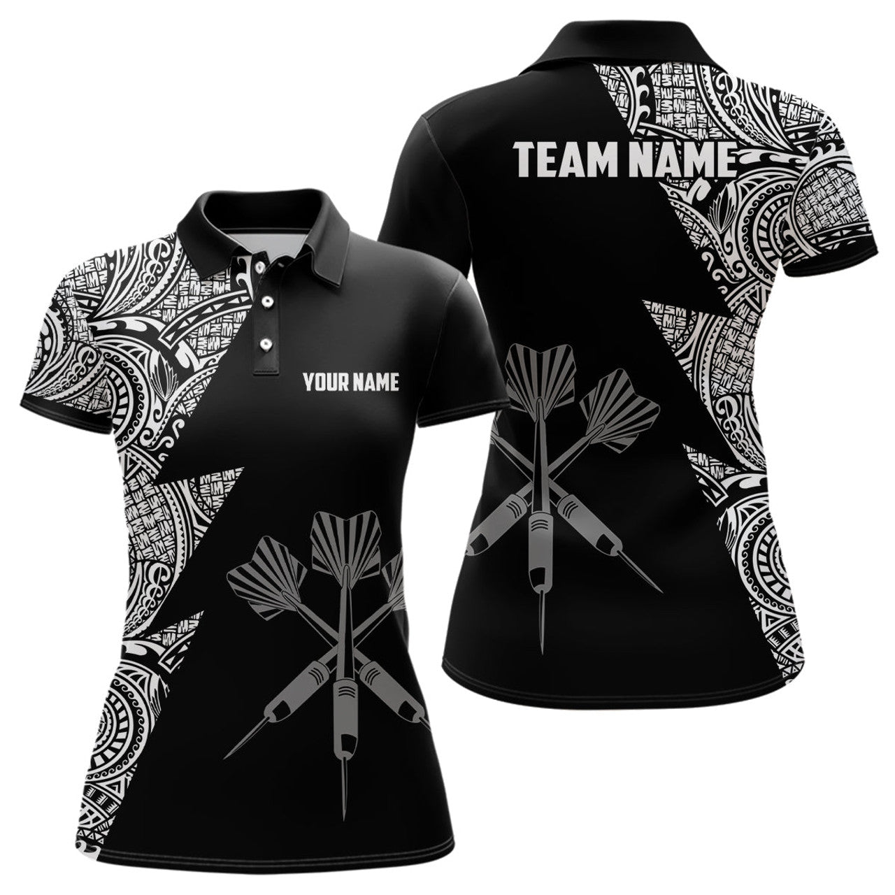 Custom Lightning Tribal Black White Personalized Darts Polo Shirts Darts Jersey For Women