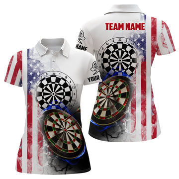 Custom Smoky American Flag Darts Polo Shirt Custom Patriotic Darts Shirt For Women Dart Jerseys
