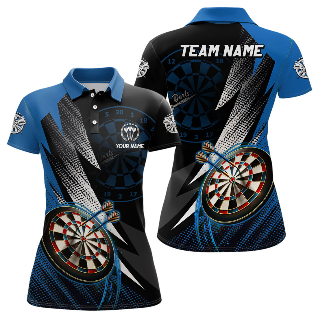 Custom Personalized Black Blue Darts Polo Shirt Custom Cool Dart Shirt For Women Team Jersey