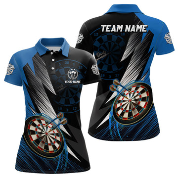 Custom Personalized Black Blue Darts Polo Shirt Custom Cool Dart Shirt For Women Team Jersey