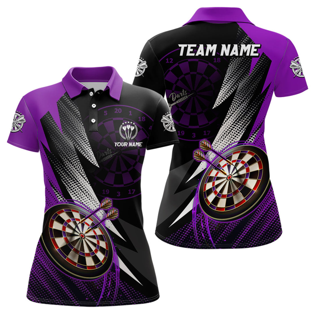 Custom Personalized Black Purple Womens Darts Polo Shirt Custom Darts Shirt For Women Team Jersey