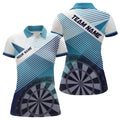 Custom Silhouette White Blue Womens Dart Polo Shirt Personalized Cool Dart Jerseys For Women