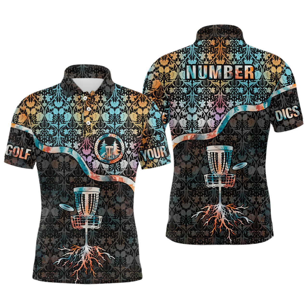 FUNSTUFFPRINT Personalized Floral Pattern Disc Golf Mens Polo Shirt Custom Disc Golf Polo Shirt Size S-5XL