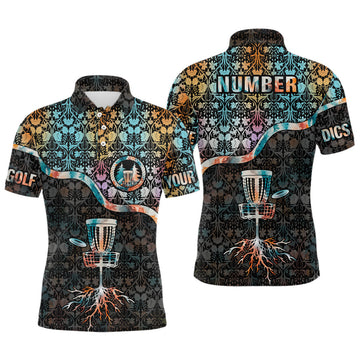 FUNSTUFFPRINT Personalized Floral Pattern Disc Golf Mens Polo Shirt Custom Disc Golf Polo Shirt Size S-5XL
