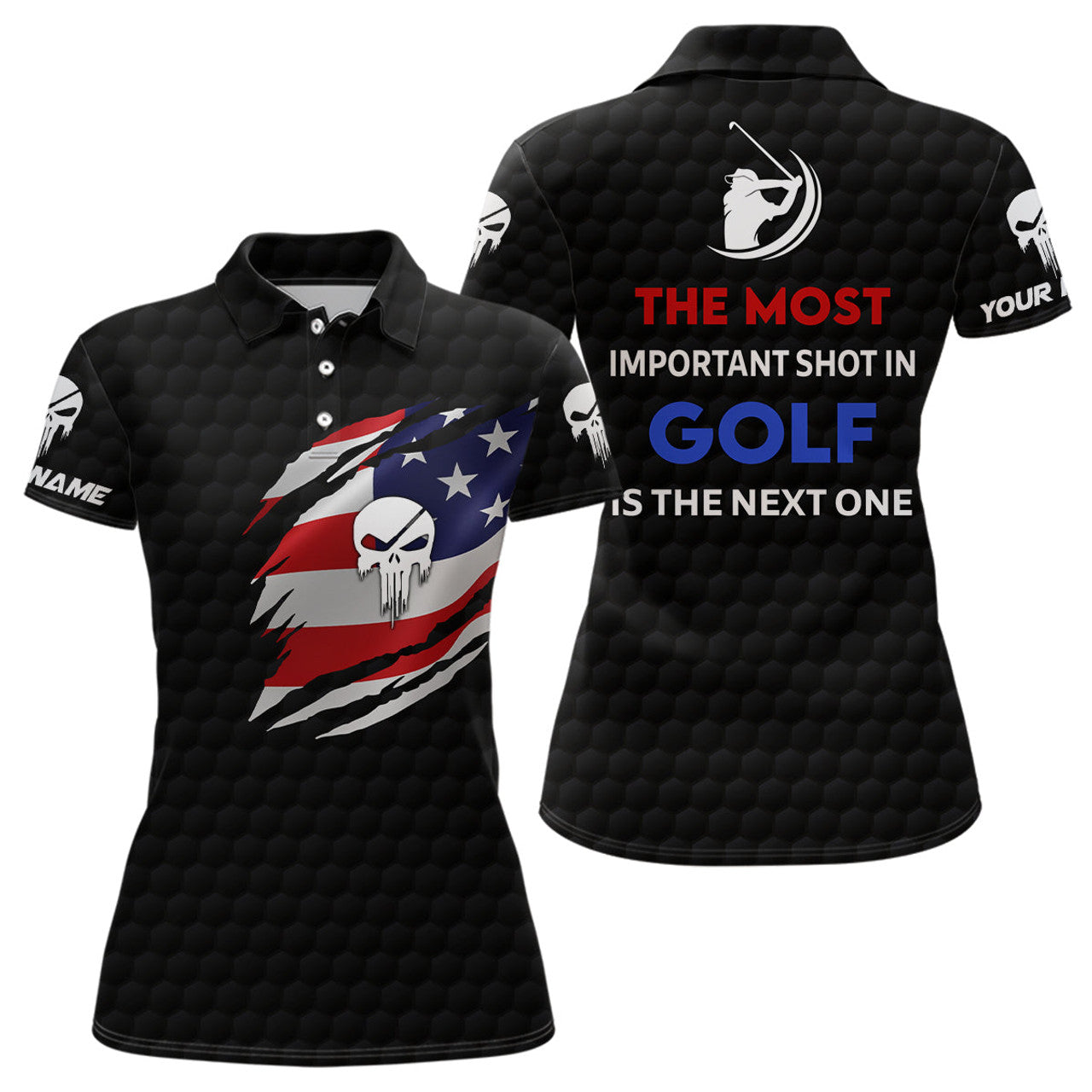 Custom Patriotic American Flag Golf Polo Shirts Custom Name Skull Golf Shirts For Women Golfing Gift