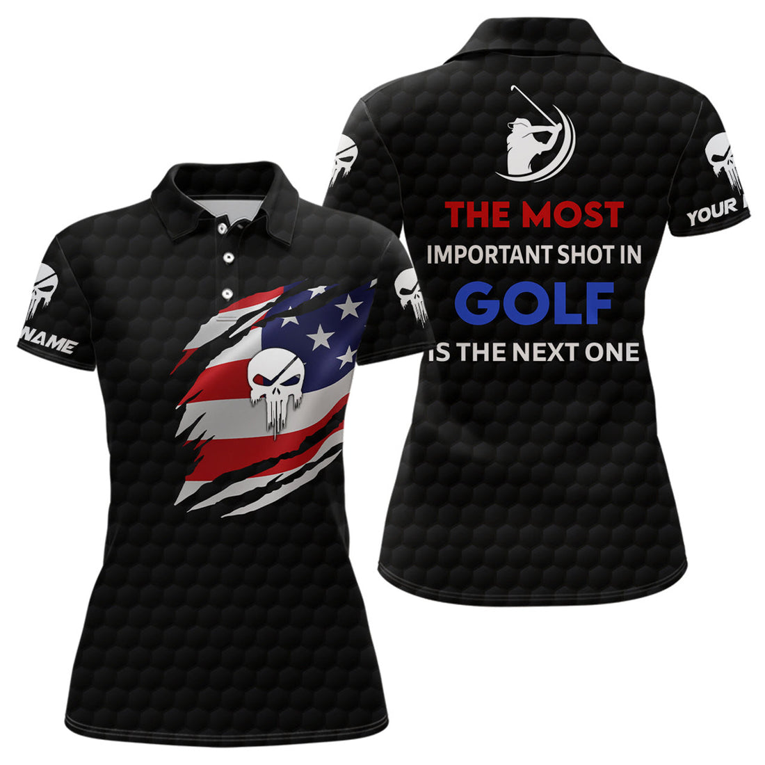 Custom Patriotic American Flag Golf Polo Shirts Custom Name Skull Golf Shirts For Women Golfing Gift