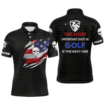 FUNSTUFFPRINT Patriotic American Flag Golf Polo Shirts Custom Name Skull Golf Shirts For Men Polo Shirt Size S-5XL