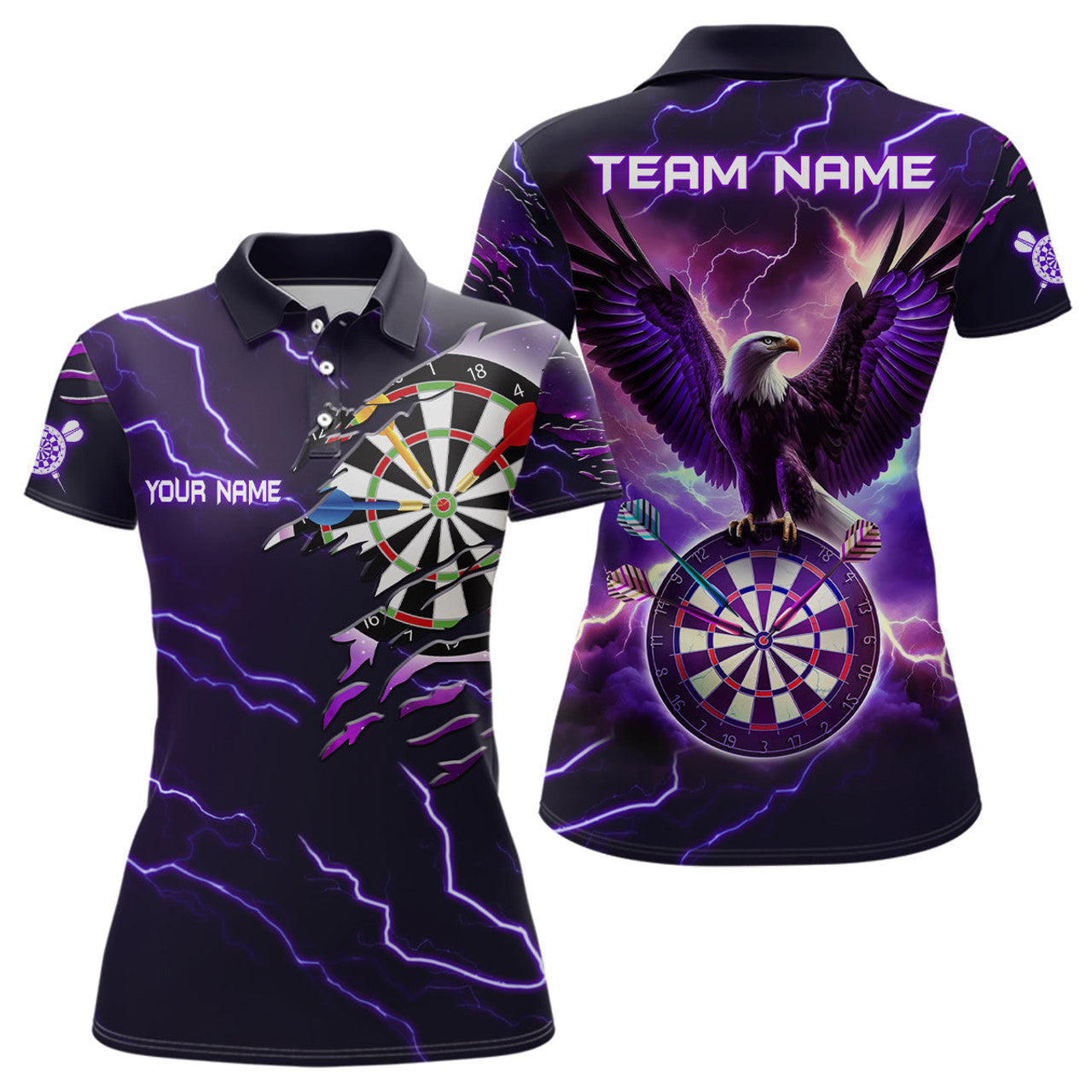 Custom Purple Thunder Lightning Eagle Darts Polo Shirt Custom Darts Shirt For Women Dart Jerseys