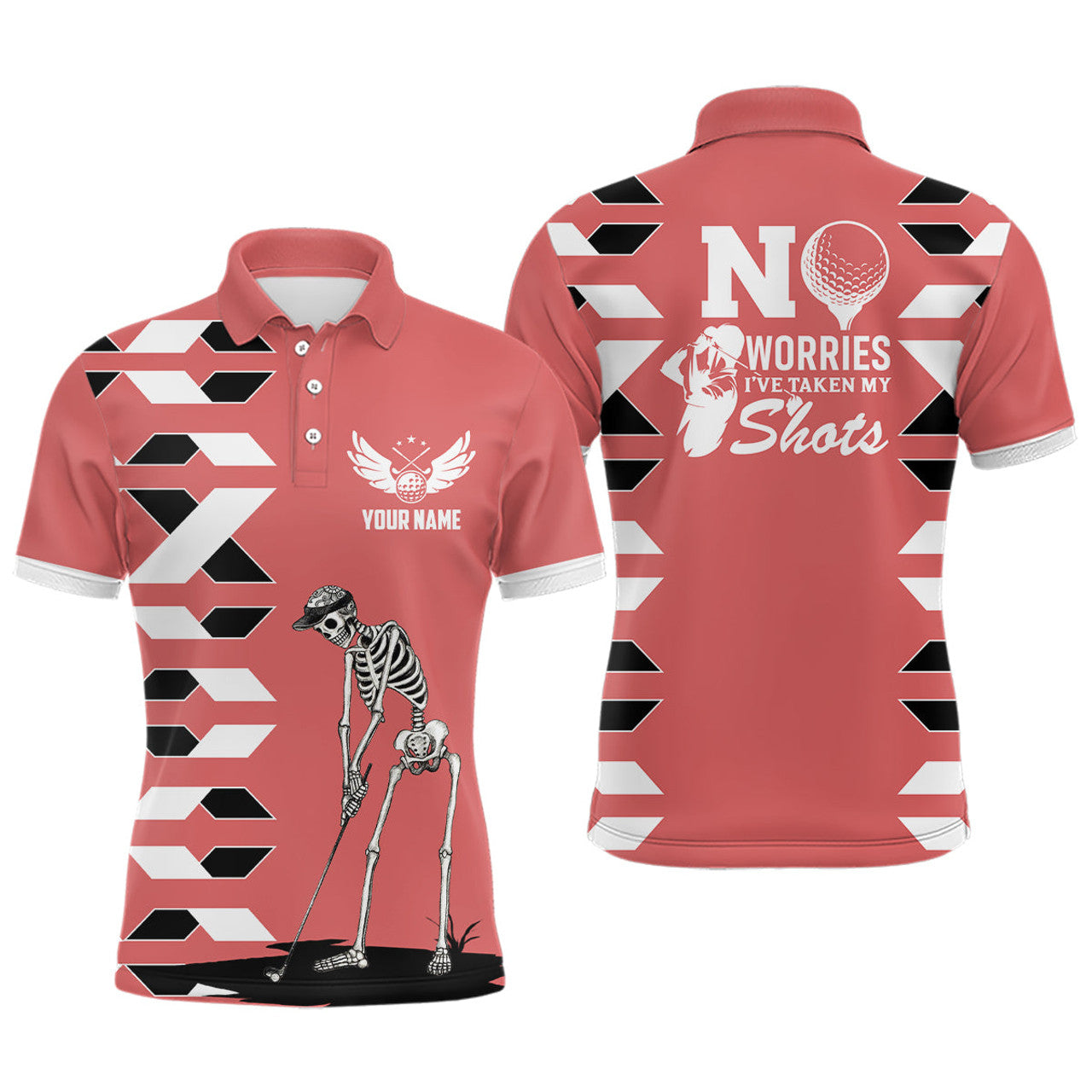 FUNSTUFFPRINT Mens Skull Golf Polo Shirts Personalized Pink Golf Shirts For Men, Halloween Golf Gifts Polo Shirt Size S-5XL