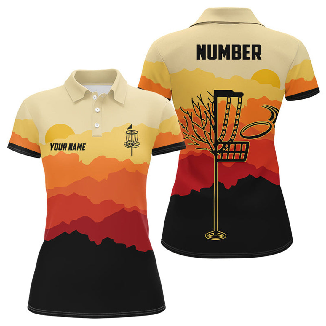 Custom Sunset Pattern Womens Golf Polo Shirts, Custom Golf Shirt Disc Golf Shirts For Women, Golf Gifts